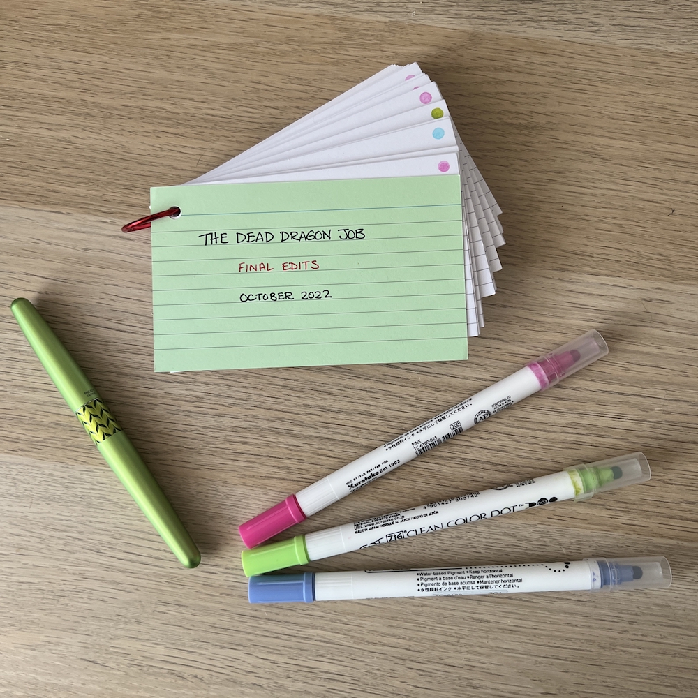 stack of index cards with pens